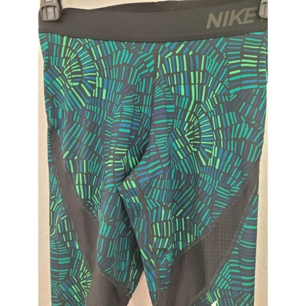 Nike Pro Dri-FIT Leggings Womens‎ S Green Blue Mosaic Print Mesh Capri #24